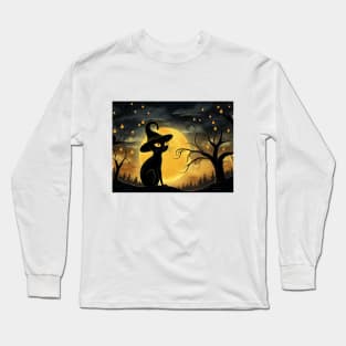 Halloween Black Cat with Hat Long Sleeve T-Shirt